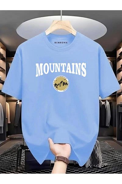 BENROMA 1 προϊόν δώρο για αγορές 6 και άνω Mountaıns Printed Oversize T-shirt