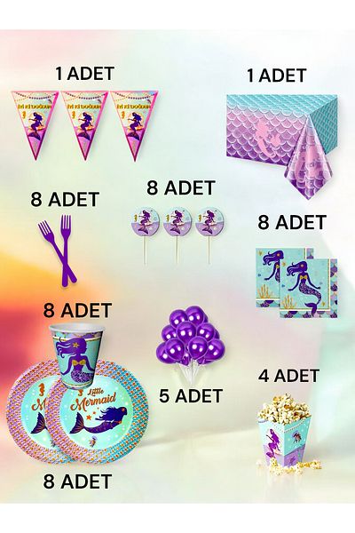 VibeHome Mermaid Themed XL Pack for 8 - Birthday Party and Fun Events