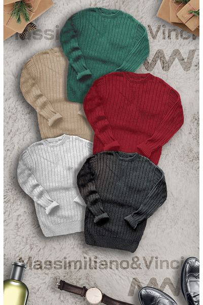 mayastyle Men's Knitwear Sweater Set of 5 - Black, Gray, Beige, Emerald Green, Claret Red