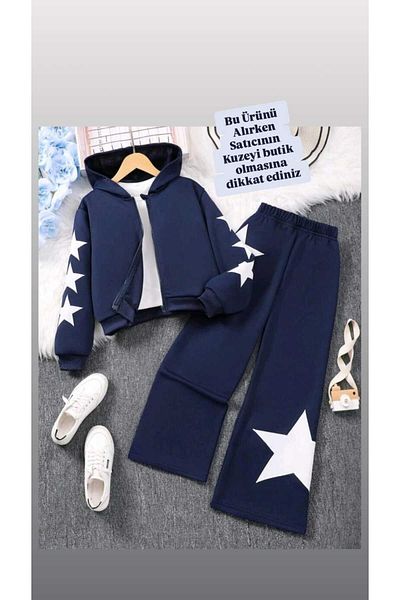 Kuzeyi Butik Female Child Wide-Leg Pants Crop Included Jacket 3 Pcs Sports Style Combo
