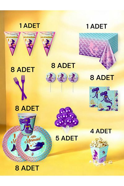 VibeHome Mermaid Themed XL Pack for 8 - Birthday Party and Fun Events