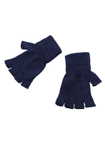 AXE SPORTSWEAR قفازات تريكو شتوية باللون الأزرق الداكن بدون أصابع نصف إصبع ناعمة محبوكة