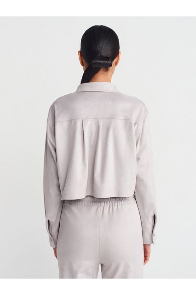 Dilvin 50493 Cămașă crop din piele intoarsa drapată-gri