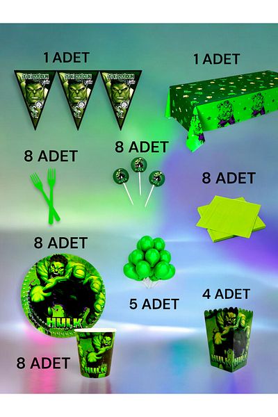 VibeHome 8-Person Hulk Themed XL Pack - Birthday Party and Fun Events