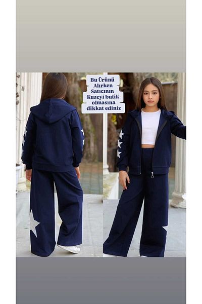 Kuzeyi Butik Female Child Wide-Leg Pants Crop Included Jacket 3 Pcs Sports Style Combo