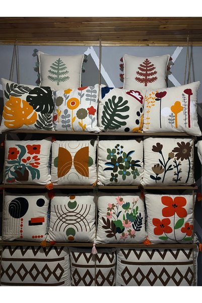 Home Orange Color Floral and Tasseled 2-Piece Throw Pillow Cover