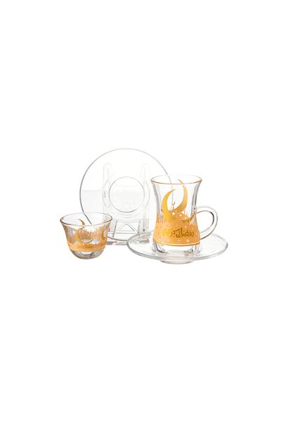 Byblos Saudi tea and coffee set 18 pieces Turkish glass Ramadan inscription