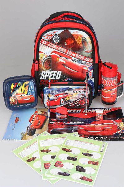 CARS Licenssed Cars School and Water Bottle with Pen Bag, Lunch Box Full Stationery School Set