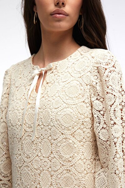 By Mare Style Geometric Pattern Natural Color Pure Cotton Mini Dress