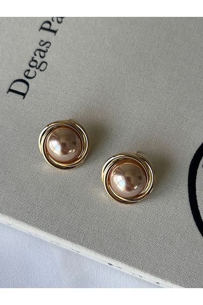 ringbox Gold Pearl Round Earrings