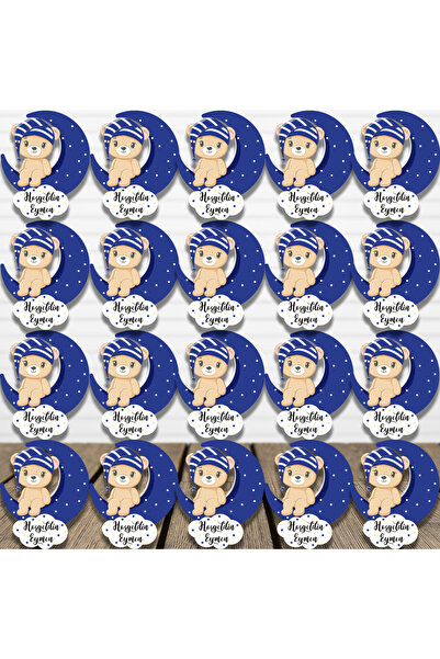 HET Concept 20 Adet Kişiye Özel Magnet Ay Üstünde Oturan Erkek Ayıcık Bebek Hediyelik, Doğum Günü Magneti