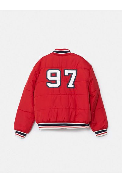 LC Waikiki Red New York Printed - Girl's Bomber Coat