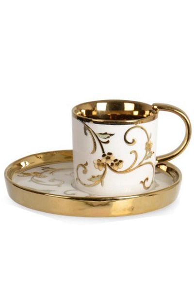 İpek Silk Porcelain Gold Detailed White Set of 6 Coffee Cups 100Cc