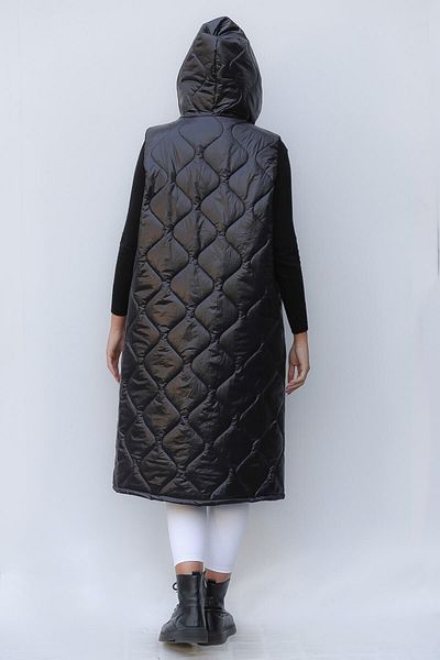 Hazinedan Women's Red Italian Quilted Hooded Oversize Puffer Long Vest