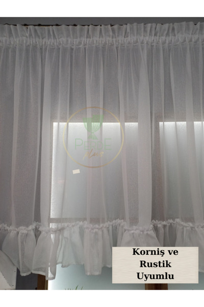 Perdeplus Perdele din tul din in cu volane / cornișă și rustic asortat / perdea din tul din fagure