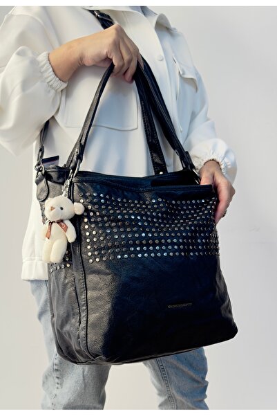 Just Polo Siyah  kadın Çok Bölmeli ithal Yıkamalı Omuz Ve Kol Çantası