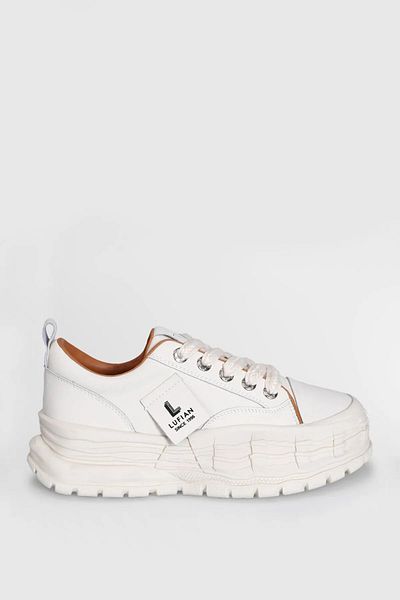 Lufian Γυναικείο Sneaker από γνήσιο δέρμα με ψηλή σόλα και κορδόνια - Λευκό