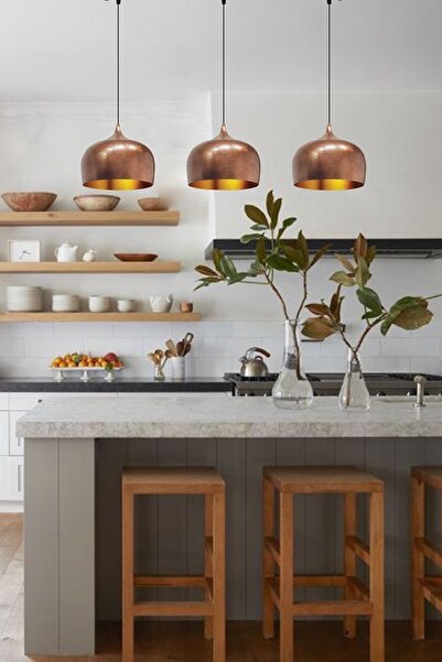 Bamyum Bakır Rengi Yeni Nesil Avize Üçlü Lamba Retro Restoran Yemek Odası Pastane Kafe Salon Otel