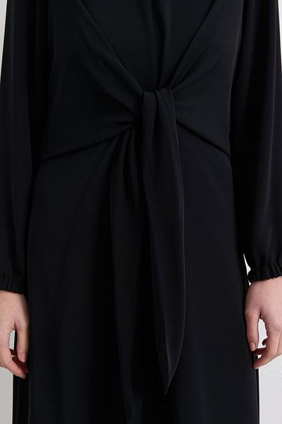 Nihan Stylish Dress with Draped Waist Detail Black