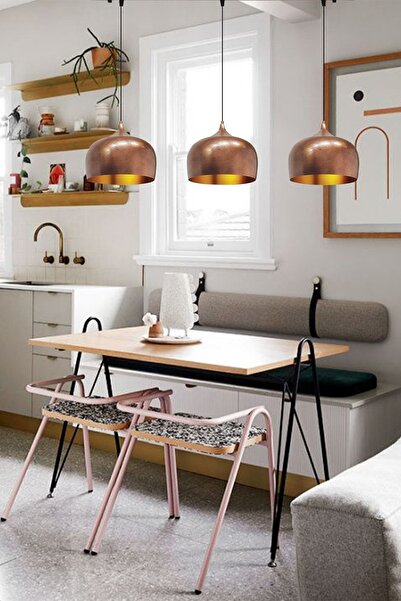 Bamyum Bakır Rengi Yeni Nesil Avize Üçlü Lamba Retro Restoran Yemek Odası Pastane Kafe Salon Otel