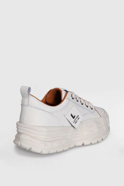Lufian Γυναικείο Sneaker από γνήσιο δέρμα με ψηλή σόλα και κορδόνια - Λευκό