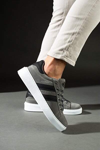 L.A Polo 503 Füme Siyah Renk Beyaz Tabanlı Bağcıklı Günlük Erkek Spor Ayakkabı