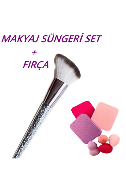 teknotrust Kristal Taşlı Yumuşak Allık Fırçası ve Çeşitli Boyutta Makyaj Süng...