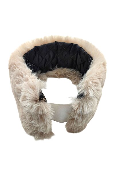 AXE SPORTSWEAR Winter Beige Faux Fur Detailed Soft Textured Plush Hip Bandana Neck Collar with Elastic Back