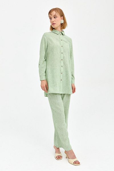 Nihan Green Natural Fabric Trousers Tunic Suit