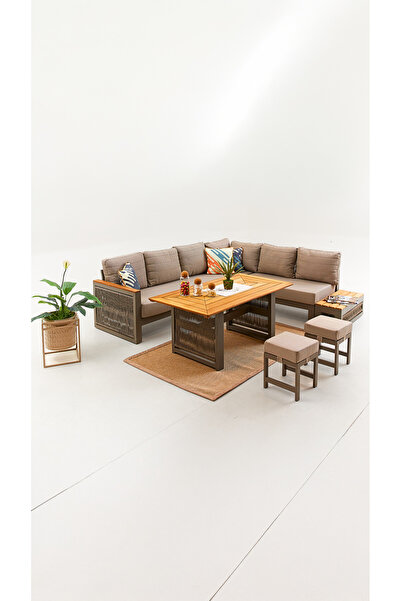 Divona Home Alex Alüminyum Bahçe Balkon Köşe Takımı -cappucino