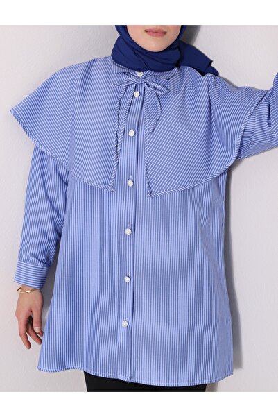 Modamorfo Сорочка в смужку з капюшоном - синя