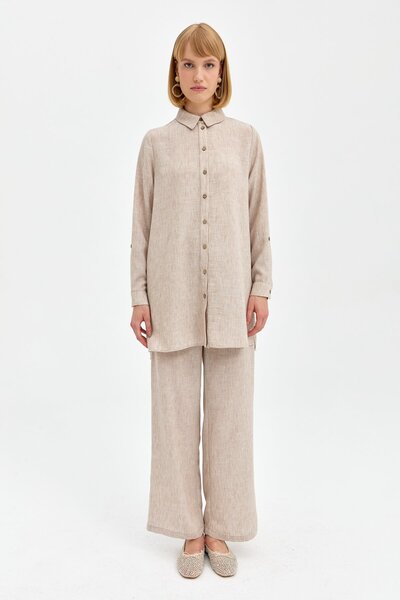 Nihan Doğal Kumaş Pantolon Tunik Takım Taş