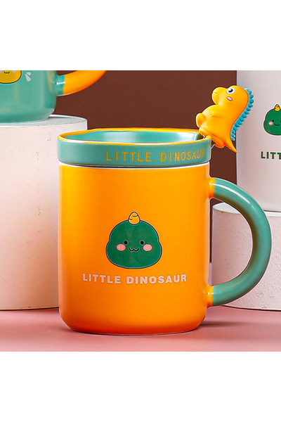 Livava Cute Dinosaur Ceramic Mug, Orange, 9X8