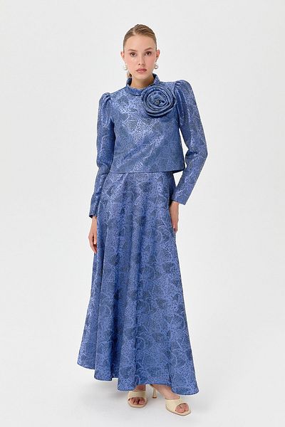 Nihan Rose Accessory Stone Evening Dress Set Indigo