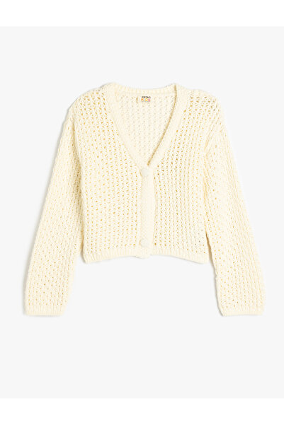Koton Openwork V-Neck Long Sleeve Crop Knitwear Cardigan