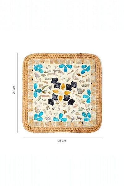 oceanpoint Rattan Trivet - Stylish and Natural Mosaic Design Table Decor (23cm)