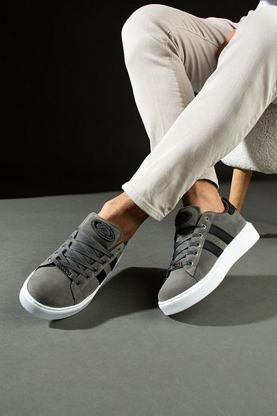 L.A Polo 503 Smoked - Black White Sole Lace-Up Men's Sneakers Suede