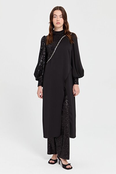 Nihan Payetli Pantolon Tunik Takım Siyah