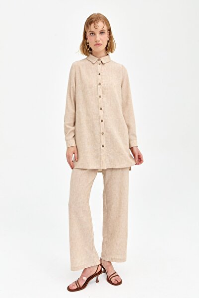 Nihan Keten Pantolon Tunik Takım Bej