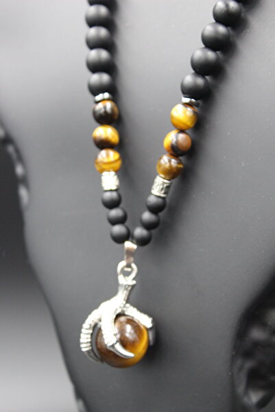 magıcgrange Özel Tasarım El Yapımı Kartal Pençesi , Kaplan Gözü Doğaltaş Kolye Cesaret Taşı