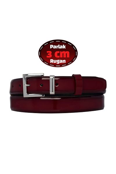GoDeri 100% Piele Veratică, Curea Clasică Femei din Piele Lacuită Roșu Claret 3 Cm, Business, Femei de afaceri, Pânză, Curea pentru costum-r48
