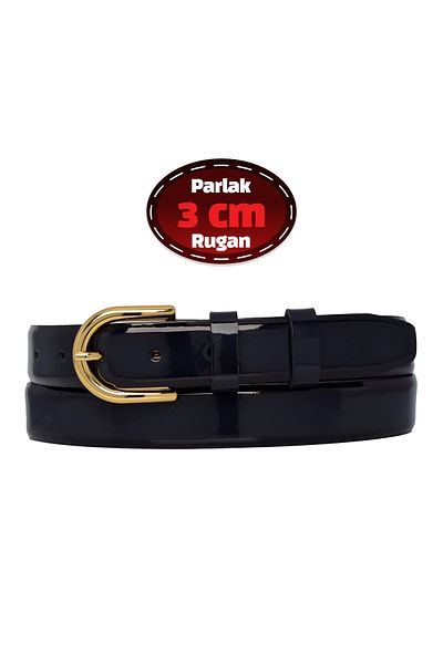 GoDeri 100% Genuine Leather, 3 cm Navy Blue Patent Leather Classic Women's Belt, Business, Fabric, Suit Belt-R22