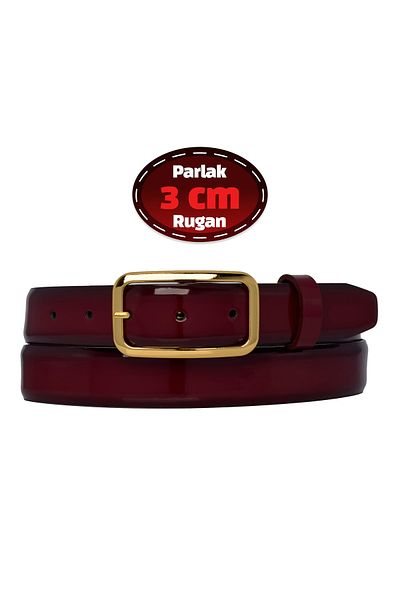 GoDeri 100% Genuine Leather, 3 cm Claret Red Patent Leather Classic Women's Belt, Business, Business Women, Fabric, Suit Belt-R50