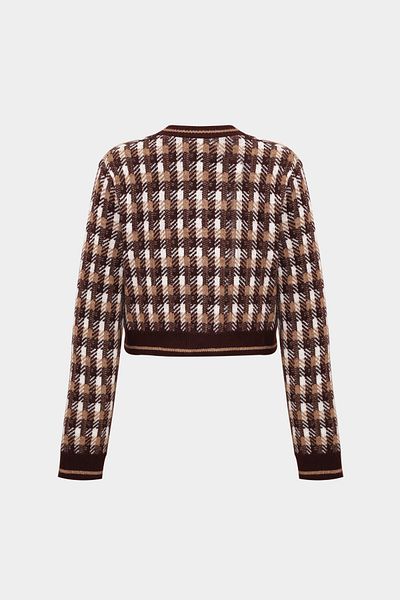 Açelya Okcu Premium Crew Neck Patterned Wool Women's Knitwear Cardigan