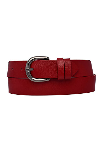 GoDeri %100 Hakiki Deri, Mat Gümüş Tokalı Kırmızı Kadın Kot Kemeri 4 Cm=an-byn-71