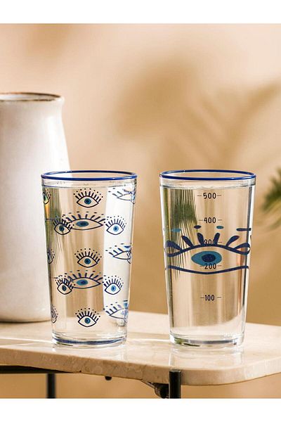 LC Waikiki Lcw Home Glass Glass Glass with Eye Print 2 Pack 570 ml