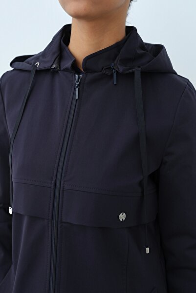 Nihan Seyyar Kapşonlu Cep Detaylı Kap Lacivert