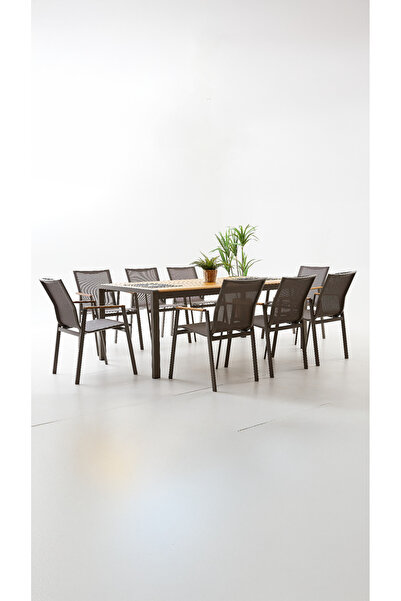 Divona Home Berus Modern Alüminyum Bahçe Balkon Masa Takımı 8 Kişilik -cappucino