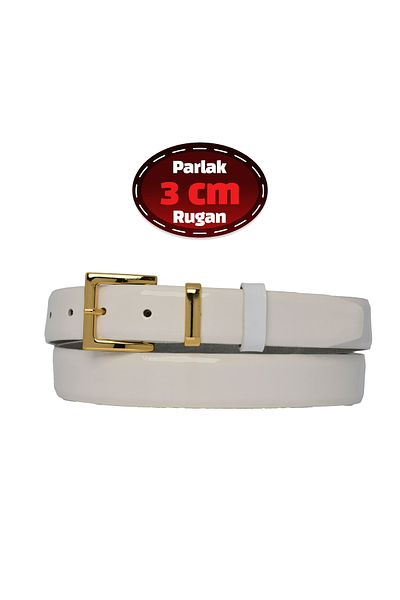GoDeri 100% Genuine Leather, 3 cm White Patent Leather Classic Belt for Women, Business, Business Women, Fabric, Suit Belt-R47