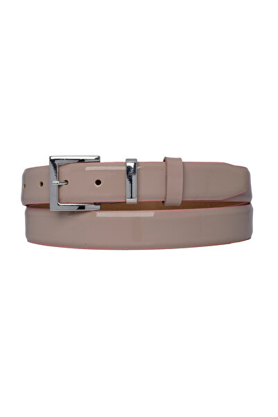 GoDeri %100 Hakiki Deri, 3 Cm Pudra Rugan Klasik Kadın Kemeri, Business, İş Kadını, Kumaş, Takım Kemeri-r48